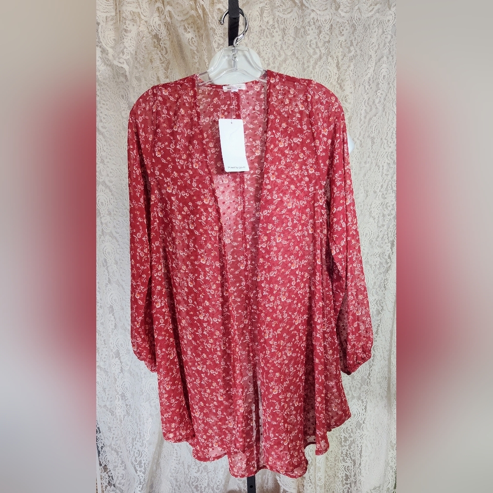 Floral Red White Sheer Kimono